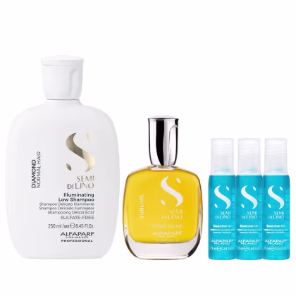 Imagem do produto Kit Alfaparf Semi Di Lino Diamond - Shampoo 250ml + Cristalli 50ml + 3x Ampola 13ml