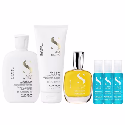 Imagem do produto Kit Alfaparf Semi Di Lino Diamond - Shampoo 250ml + Condicionador 200ml + Cristalli 50ml + 3x Ampola 13ml