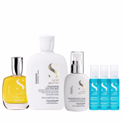 Imagem do produto Kit Alfaparf Semi Di Lino Diamond - Shampoo 250ml + Fluido 125ml + Cristalli 50ml + 3x Ampola 13ml
