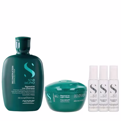 Imagem do produto Kit Alfaparf Semi Di Lino Reconstruction - Shampoo 250ml + M?cara Suave 200ml + 3x Ampola 13ml