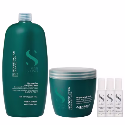 Imagem do produto Kit Alfaparf Semi Di Lino Reconstruction - Shampoo 1L +  Máscara 500ml + 3x Ampola 13ml
