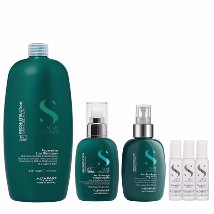 Imagem do produto Kit Alfaparf Semi Di Lino Reconstruction - Shampoo 1L +  Fluído 125ml  + Creme 125ml + 3x Ampola 13ml