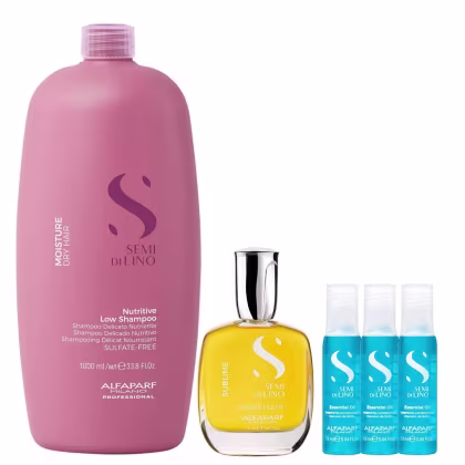 Imagem do produto Kit Alfaparf Semi Di Lino Moisture -  Shampoo 1L + Cristalli 50ml +  3x Ampola 13ml