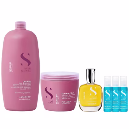 Imagem do produto Kit Alfaparf Semi Di Lino Moisture -  Shampoo 1L + Máscara 500ml + Cristalli 50ml + 3x Ampola 13ml