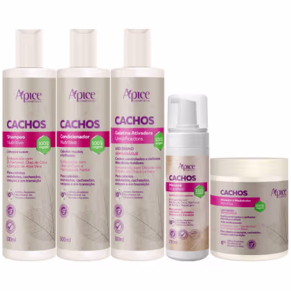Imagem do produto Kit Apice Cachos Shampoo + Condicionador + Gelatina + Ativador + Mousse Definição Vegano Completo