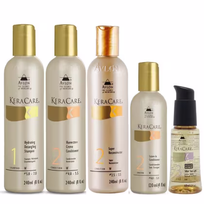 Imagem do produto Kit Avlon KeraCare - Shampoo Hydra 240ml + Condicionador Hume 240ml + Reconstrutor 240ml + Leave-in 120ml + Silken 60ml