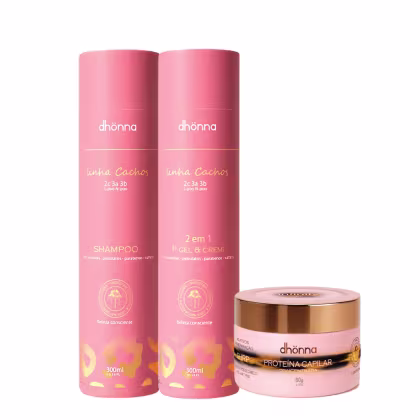 Imagem do produto Kit Shampoo Cachos, Gel Creme Cachos e Proteína Capilar Infinity – Dhonna | Limpeza, Definição e Umectação
