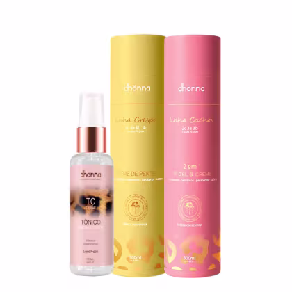Imagem do produto Kit Creme Crespos, Gel e Creme Cachos e Tônico Fortalecedor - Dhonna | Finalização, Definição e Brilho