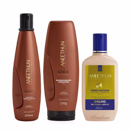 Imagem do produto Kit Aneethun Kera System - Shampoo 300ml + Recondicionador 250g + Creme de Silicone 250ml
