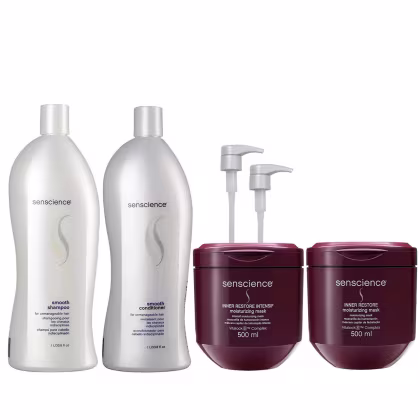 Imagem do produto Kit Senscience Smooth - Shampoo & Condicionador 1L + Inner Restore Moisturizing & Inner Restore Intensif 500ml + Válvula