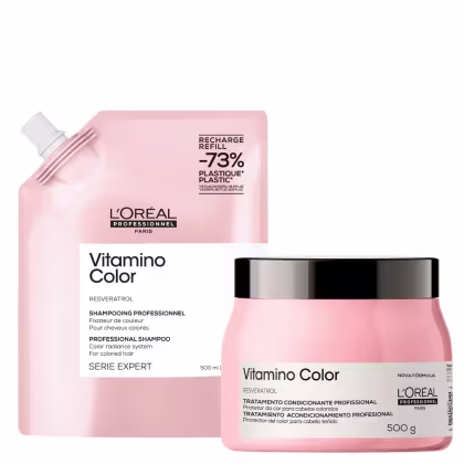 Imagem do produto Kit L'Oréal Professionnel Serie Expert Vitamino Color Resveratrol Shampoo Refil 500ml e Máscara 500g (2 Produtos)