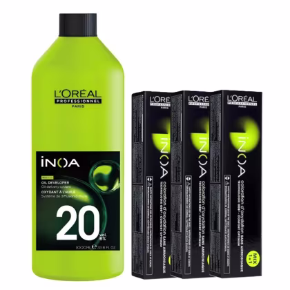 Imagem do produto Kit L'Oréal Professionnel Inoa - Oxidante 20 Volumes 1000ml + 03 tinturas - Coloração nº 3 - Castanho Escuro