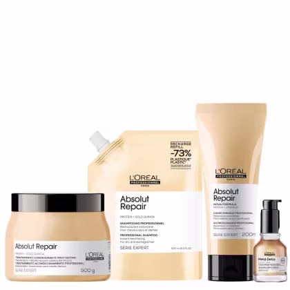 Imagem do produto Quarteto L'Oréal Absolut Repair Protein + Omega-9 Professionnel com Metal Detox Huile Oil (4 Produtos)