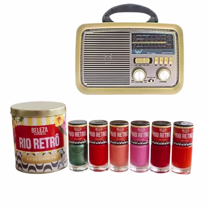 Imagem do produto Kit presente Rio Retrô 6 esmaltes, lata e radio bluetooth