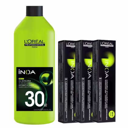 Imagem do produto Kit L'Oréal Professionnel Inoa - Oxidante 30 Volumes 1000ml + 03 tinturas - Coloração nº 6.0 - Louro Escuro Profundo