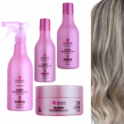 Imagem do produto Kit  Super Reconstrução Shampoo 300ml, Condicionador 300ml, Máscara 300g, Queratina 500ml Dyusar