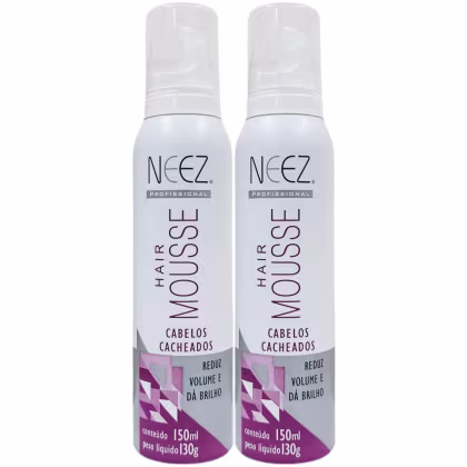Imagem do produto Kit 2 Mousse Cabelos Cacheados Neez Finalizador Capilar Penteado Hidratante Ação Rápida 150ml