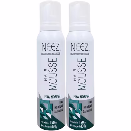 Imagem do produto Kit 2 Mousse Fixador Capilar Neez Finalizador Penteado Hidratante Ação Rápida Fixação Normal 150ml