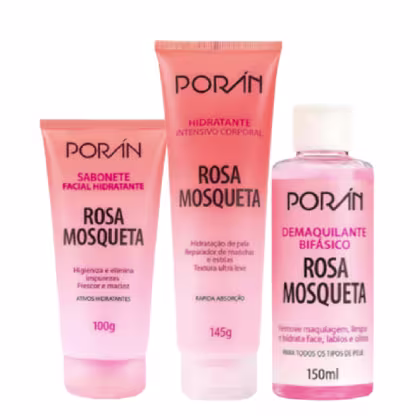 Imagem do produto Kit Clareador Rosa Mosqueta Poran Sabonete 100ml, Hidratante 145g e Demaquilante Bifásico 150ml