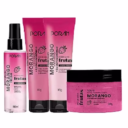 Imagem do produto Kit Poran Morango Sabonete 145ml, Hidratante 145g, Esfoliante 240g e Body Splash 160ml