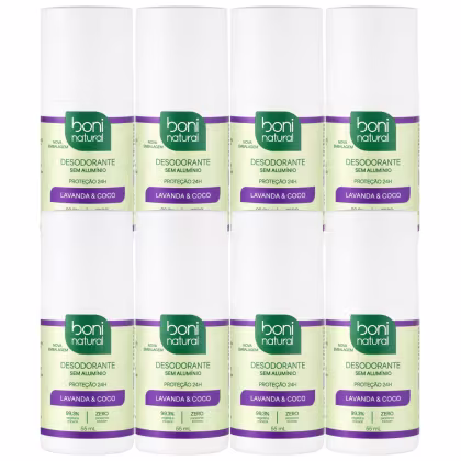Imagem do produto Kit 8 Desodorante Boni Natural Roll-On Natural Coco E Magnésio Vegano Lavanda 24Hrs Proteção 55ml