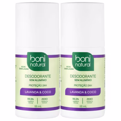 Imagem do produto Kit 2 Desodorante Boni Natural Roll-On Natural Coco E Magnésio Vegano Lavanda 24Hrs Proteção 55ml
