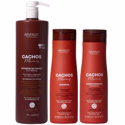 Imagem do produto Kit Shampoo Condicionador E Ativador Cachos Naturais Arvensis Cabelos Crespos Definição Vegano 1l
