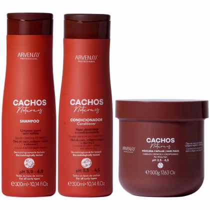 Imagem do produto Kit Shampoo Condicionador E Mascara Cachos Naturais Arvensis Cabelos Crespos Definição Vegano 500g