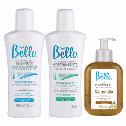 Imagem do produto Kit Pré e Pós Depilação Loção Adstringente, Óleo Removedor + Gel Calmante Depil Bella
