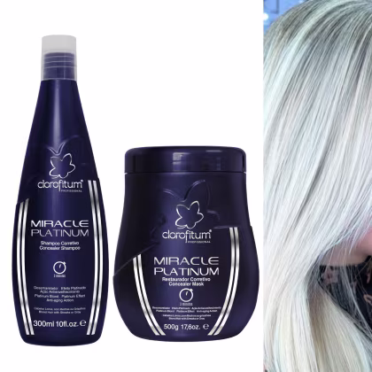 Imagem do produto Kit Miracle Shampoo 300ml + Máscara Platinum Restaurador Corretivo 500g Clorofitum