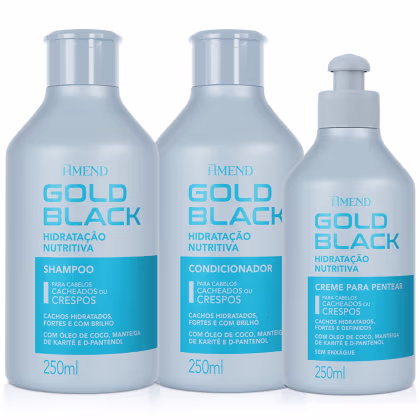 Imagem do produto Kit Amend Gold Black Shampoo, Condicionador e Creme para Pentear Cachos