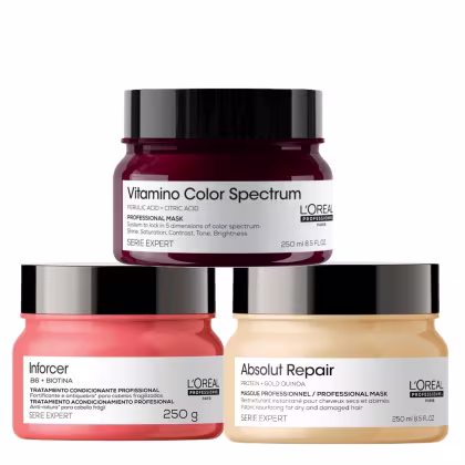 Imagem do produto Trio Máscaras L'Oréal Professionnel para Força, Nutrição e Cores for Home (3 Produtos)