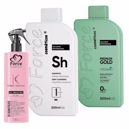 Imagem do produto Kit Progressiva Premium Gold Orgânica Force 500ml + Fluido K Para Escova | Alinhamento, Proteção Térmica e Brilho!