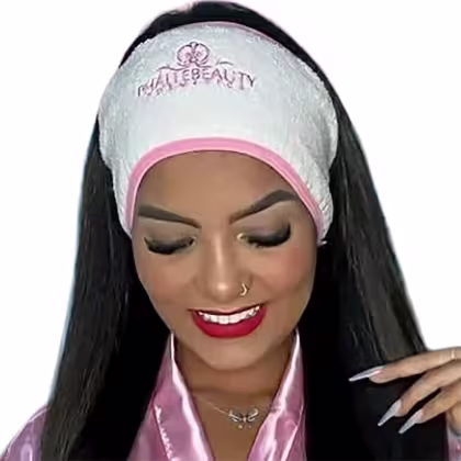 Imagem do produto Phállebeauty - Faixa para Cabelo Atoalhada com Velcro Branca com Rosa