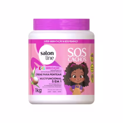 Creme para Pentear Salon Line S.O.S Cachos Multifuncional 5 em 1 Kids. Volumetria de 1kg.