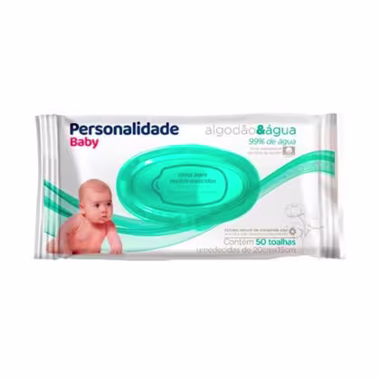 Imagem do produto Toalha Umedecida Personalidade Baby Recem Nascido Sem Cheiro Algodao e Agua 50 Unidades