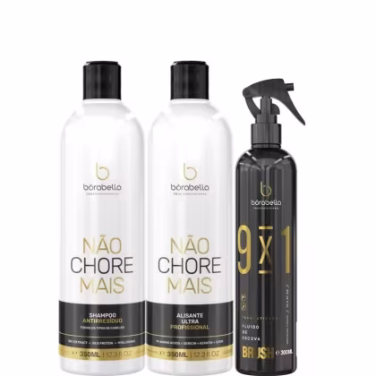 Shampoo e Alisante Borabella Não Chore Mais 2x350ml + Fluido Escova Brush 9x1 300ml