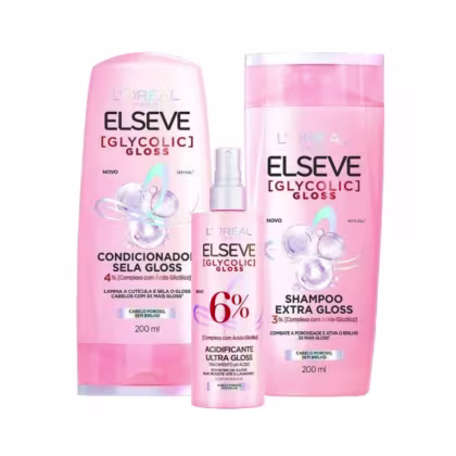 Imagem do produto Kit Elseve L’Oréal Paris Glycolic Shampoo 200ml + Condicionador 200ml + Acidificante (3 produtos)