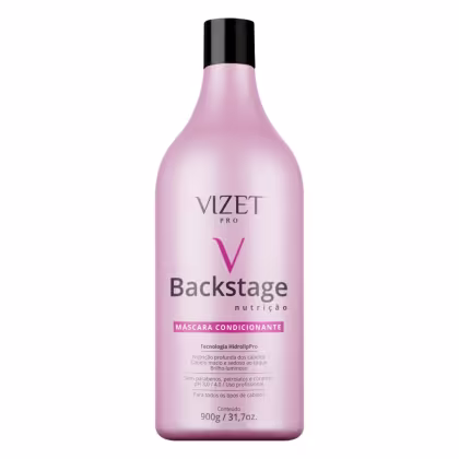 A imagem mostra uma máscara condicionante em uma embalagem plástica rosa claro com tampa preta.