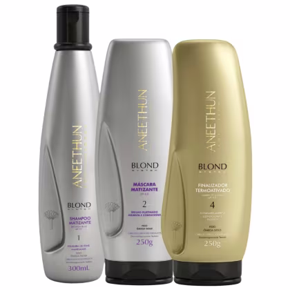 Imagem do produto Kit Shampoo Máscara e Finalizador Aneethun Matizante Blond