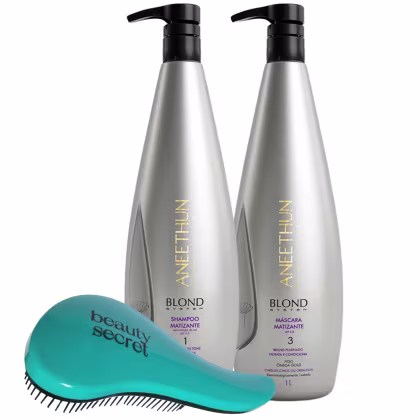 Imagem do produto Kit Shampoo Máscara Aneethun Matizante Litro e Escova Beauty