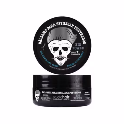 Bálsamo para estilizar penteados da marca Muriel em embalagem preta com logotipo de caveira e texto em espanhol.