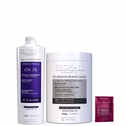 Imagem do produto Kit Descoloração Pó Ultra Clareador Branco e Ox 10 Prohall
