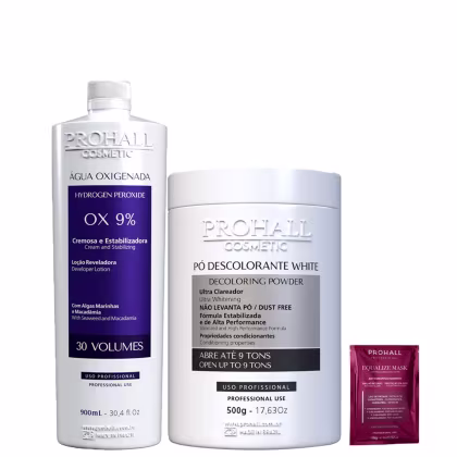Imagem do produto Kit Descoloração Pó Ultra Clareador Branco e Ox 30 Prohall