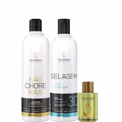 Kit Borabella Selagem 3D 350ml + Shampoo Limpeza 350ml + Óleo de Argan 7ml
