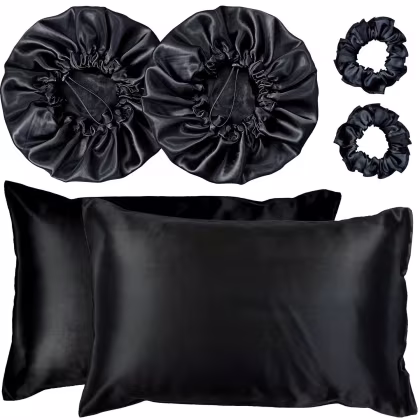 Kit Bemart Fronha Touca e Xuxinhas Cetim Preto (6 Produtos)