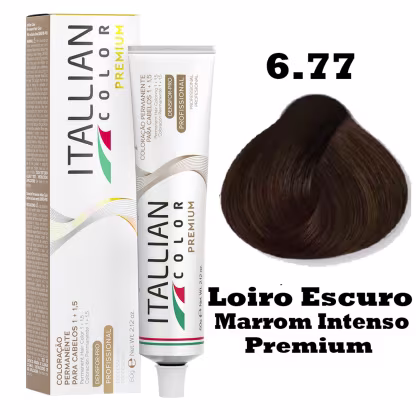 Imagem do produto Itallian Hairtech Color Premium 6.77 Louro Escuro Marrom Intenso - Coloração Permanente 60g