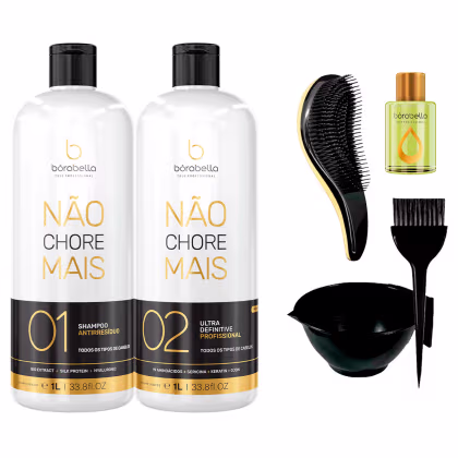 Kit Borabella Não Chore Mais + Óleo de Argan e Macadâmia + Acessórios, 6 produtos.