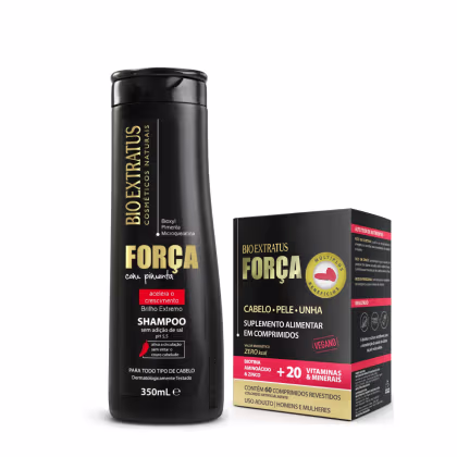 Imagem do produto Kit Shampoo 350ml E Suplemento P/ Cabelos Pele Unha Crescimento Força Com Pimenta - Bio Extratus