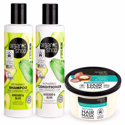 Imagem do produto Kit Organic Shop Abacate e Oliva + Argan e Amla (3 Produtos)